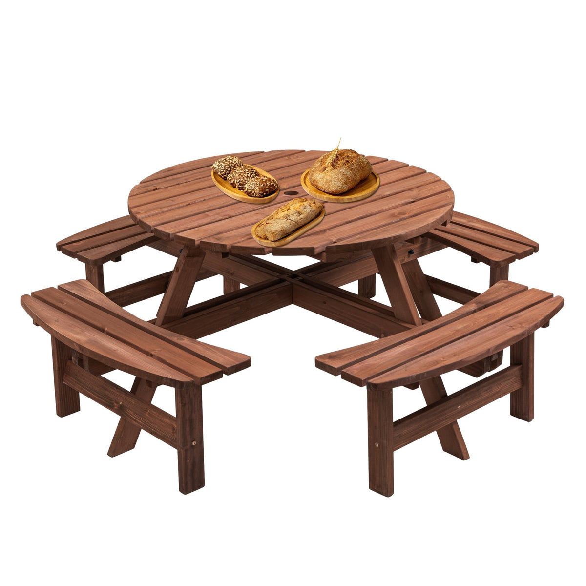 8 Person Wooden Picnic Table Outdoor Camping Dining Table with Seat - Michaela's Outdoors