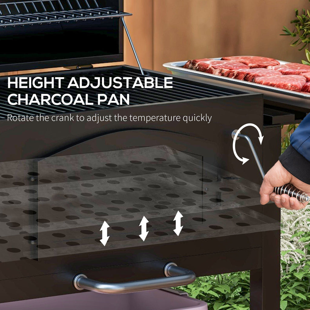 Outsunny Charcoal Grill with Adjustable Height & Folding Shelves - Michaela's Outdoors