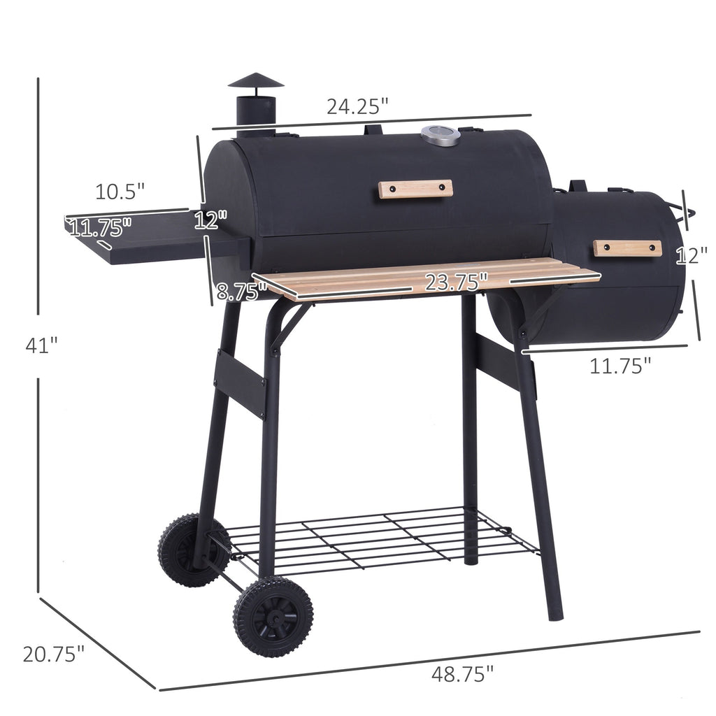 Outsunny 48' Steel Portable Backyard Charcoal BBQ Grill and Offset Smoker Combo - Michaela's Outdoors