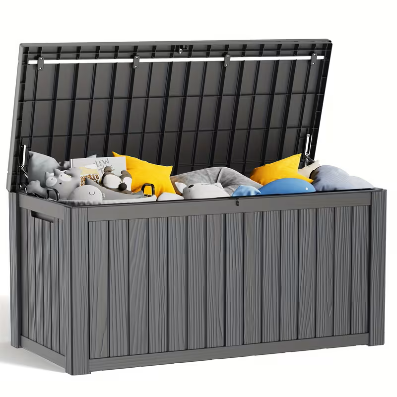 75 Gallon Heavy-Duty Outdoor Deck Box – Waterproof Patio Storage Box with Hinged Lid, Lockable & Easy Assembly - Michaela's Outdoors