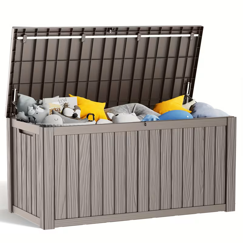 75 Gallon Heavy-Duty Outdoor Deck Box – Waterproof Patio Storage Box with Hinged Lid, Lockable & Easy Assembly - Michaela's Outdoors