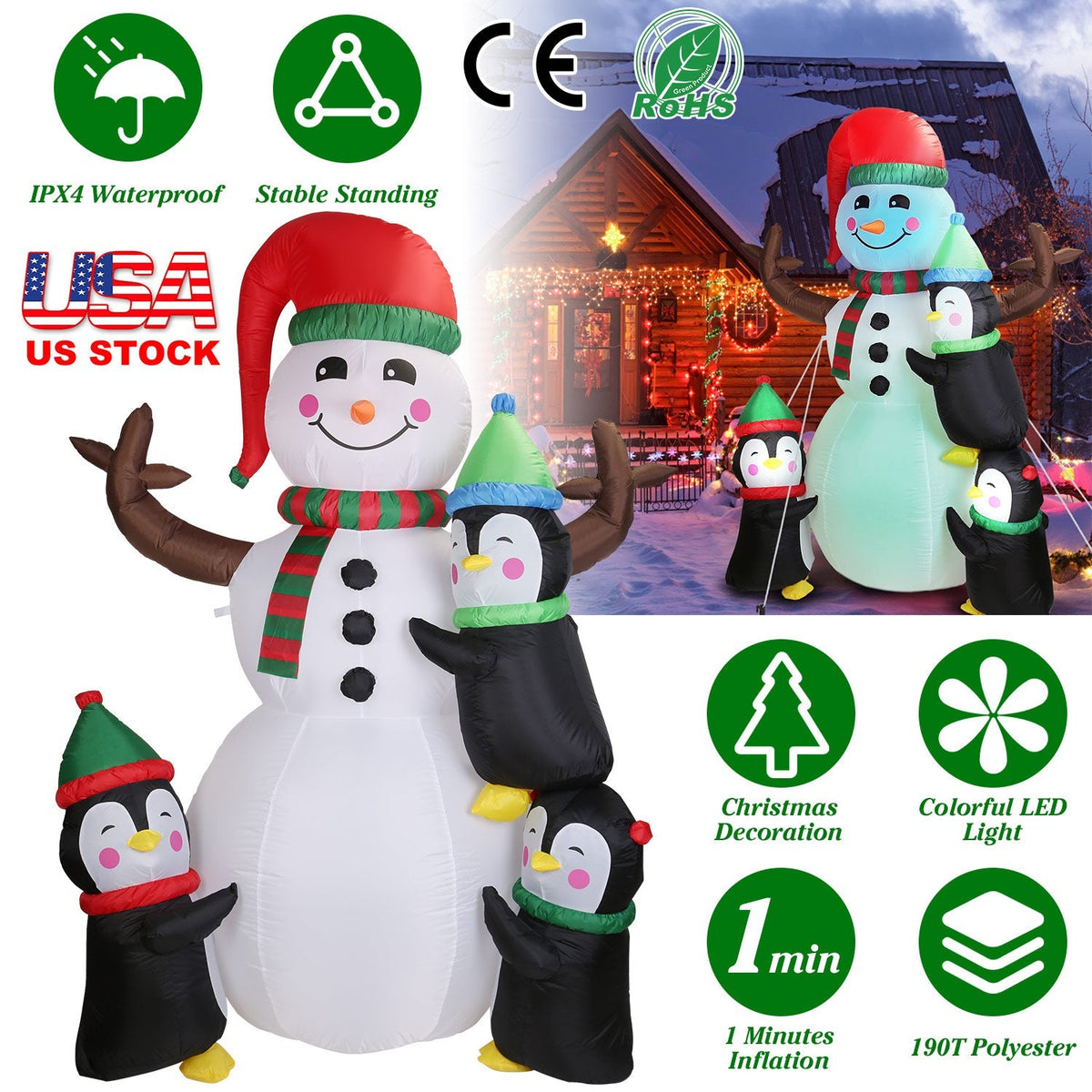 5.9FT Christmas Inflatable Outdoor Decoration Snowman Penguin Blow Up Yard Decoration with LED Light Built-in Air Blower for Winter Holiday Xmas Garde