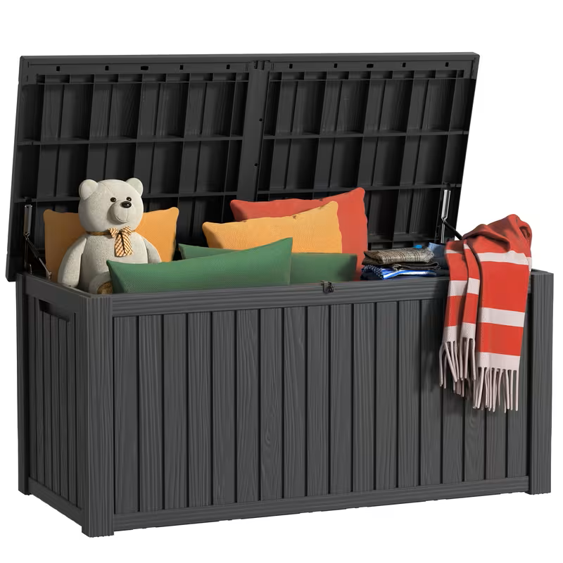 75 Gallon Heavy-Duty Outdoor Deck Box – Waterproof Patio Storage Box with Hinged Lid, Lockable & Easy Assembly - Michaela's Outdoors