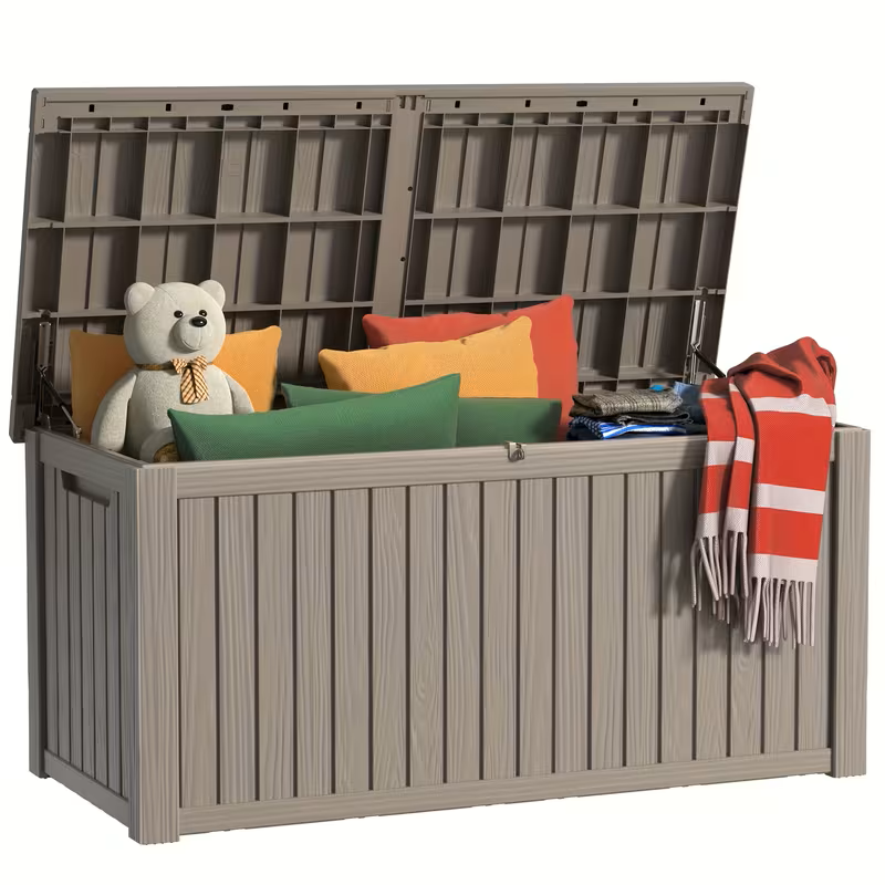 75 Gallon Heavy-Duty Outdoor Deck Box – Waterproof Patio Storage Box with Hinged Lid, Lockable & Easy Assembly - Michaela's Outdoors