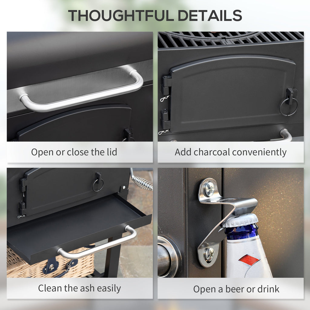 Outsunny Charcoal Grill with Adjustable Height & Folding Shelves - Michaela's Outdoors