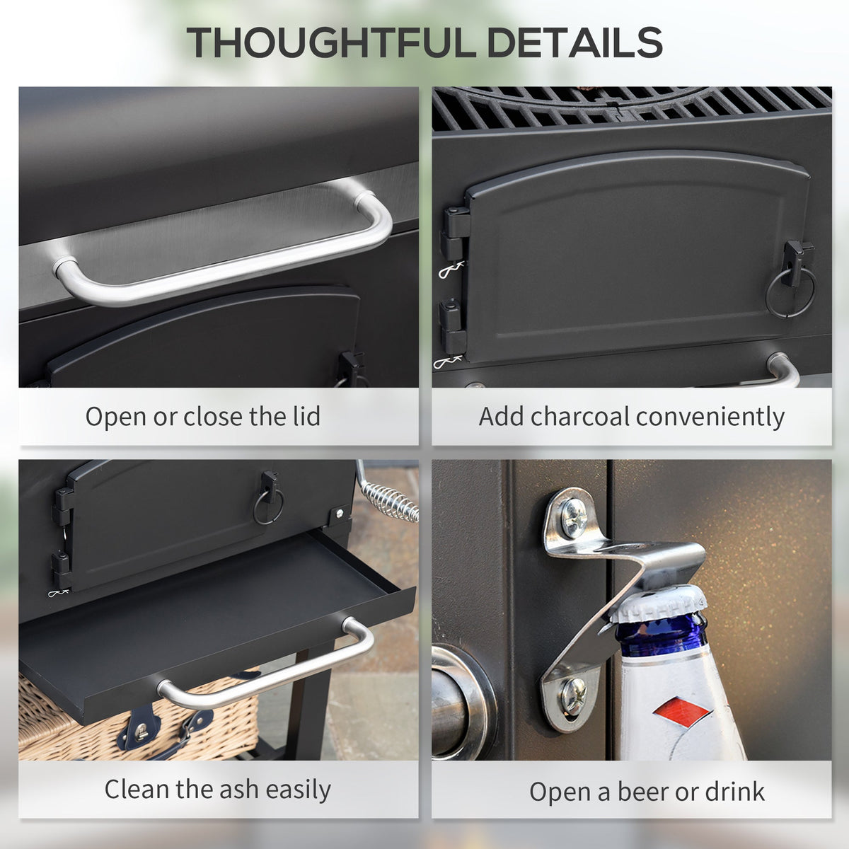 Outsunny Charcoal Grill with Adjustable Height & Folding Shelves - Michaela's Outdoors