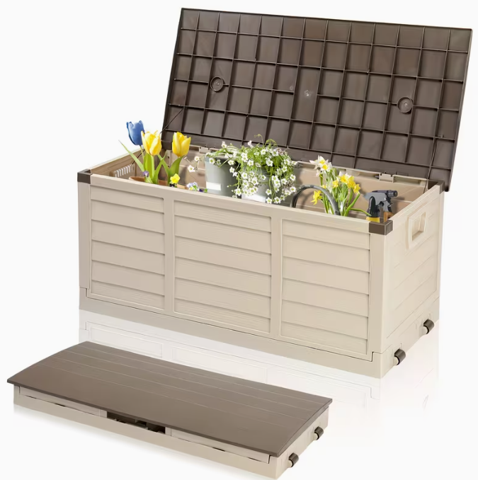 75 Gallon Heavy-Duty Outdoor Deck Box – Waterproof Patio Storage Box with Hinged Lid, Lockable & Easy Assembly - Michaela's Outdoors