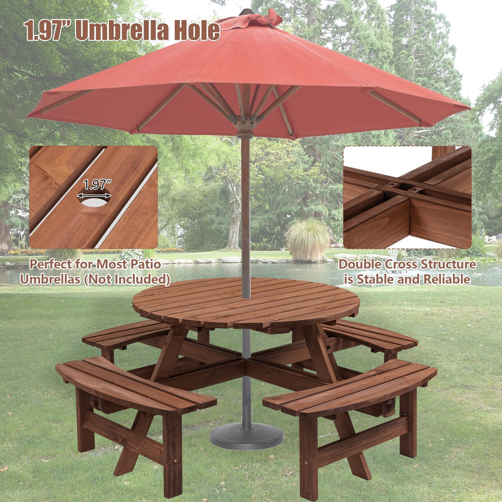 8 Person Wooden Picnic Table Outdoor Camping Dining Table with Seat - Michaela's Outdoors
