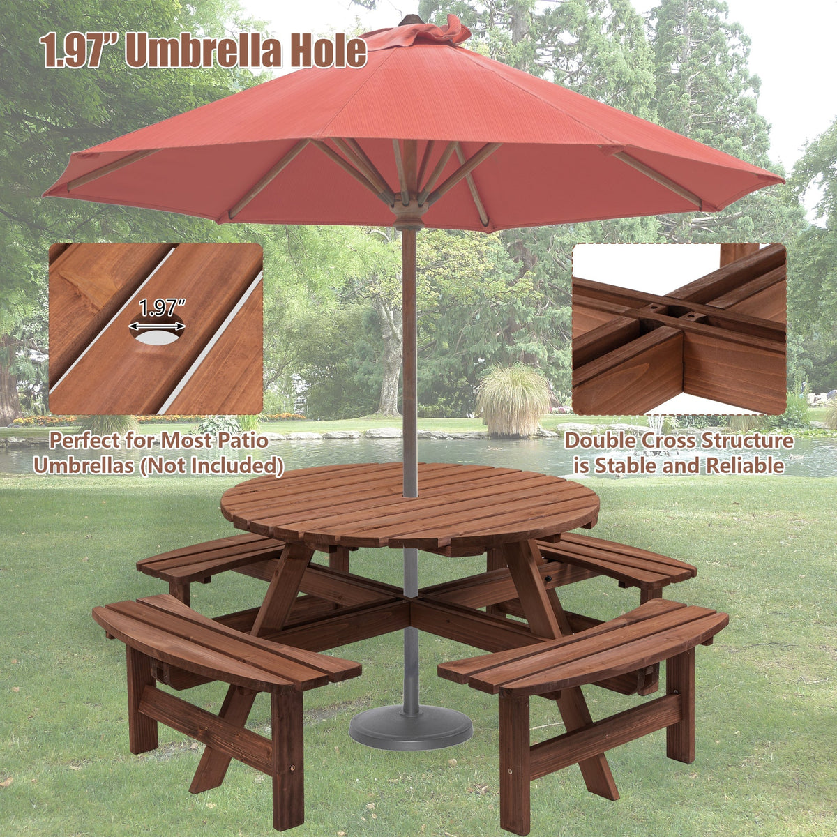 8 Person Wooden Picnic Table Outdoor Camping Dining Table with Seat - Michaela's Outdoors