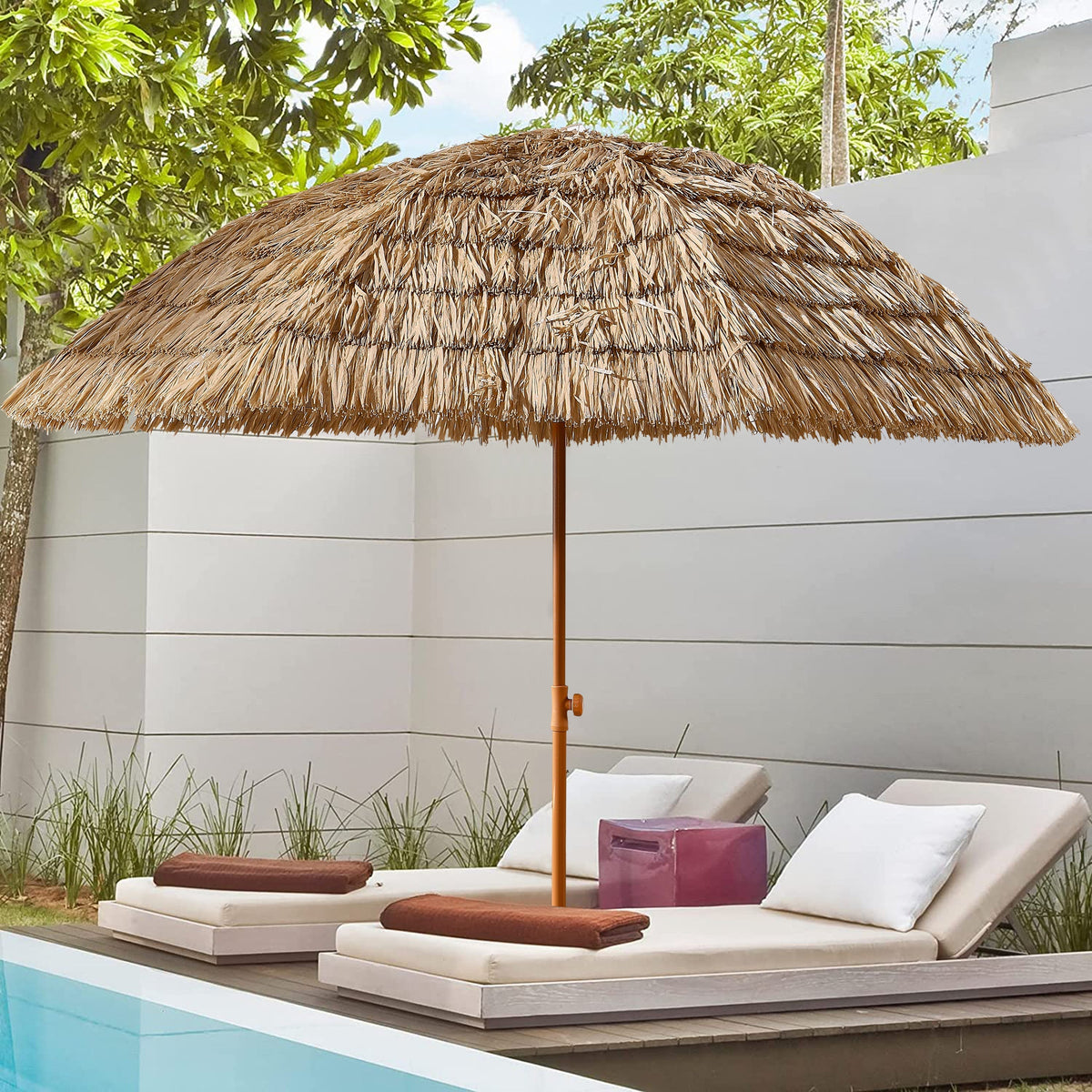 8' Thatched Patio Tiki Umbrella Tropical Palapa - Michaela's Outdoors