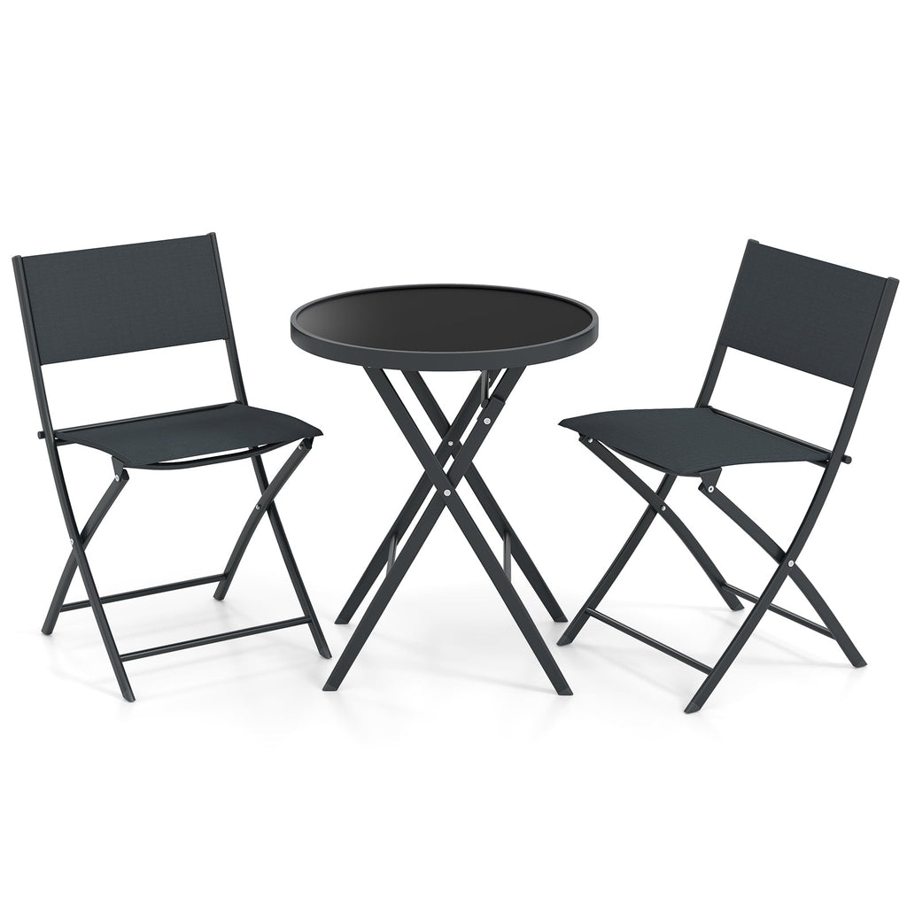 3 Piece Outdoor Folding Patio Bistro Set with Tempered Glass Coffee Table and 2 Patio Chairs - Michaela's Outdoors