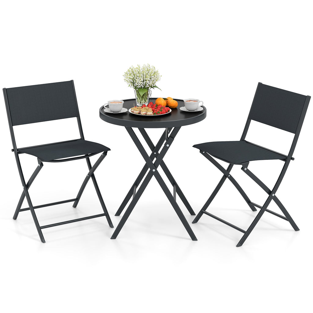 3 Piece Outdoor Folding Patio Bistro Set with Tempered Glass Coffee Table and 2 Patio Chairs - Michaela's Outdoors