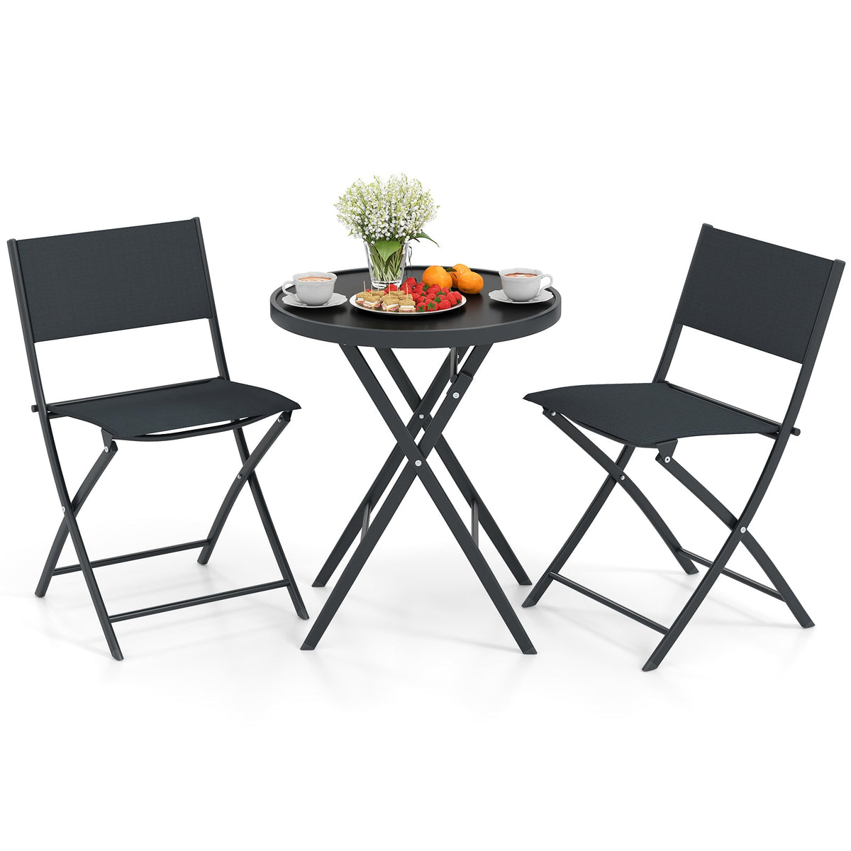 3 Piece Outdoor Folding Patio Bistro Set with Tempered Glass Coffee Table and 2 Patio Chairs - Michaela's Outdoors