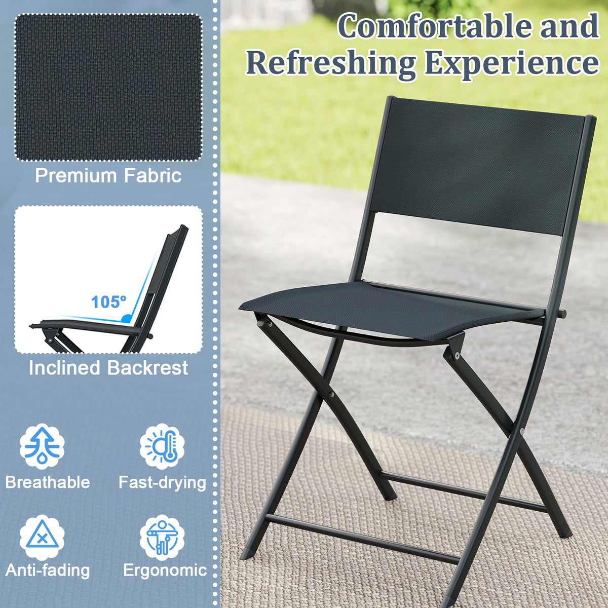 3 Piece Outdoor Folding Patio Bistro Set with Tempered Glass Coffee Table and 2 Patio Chairs - Michaela's Outdoors