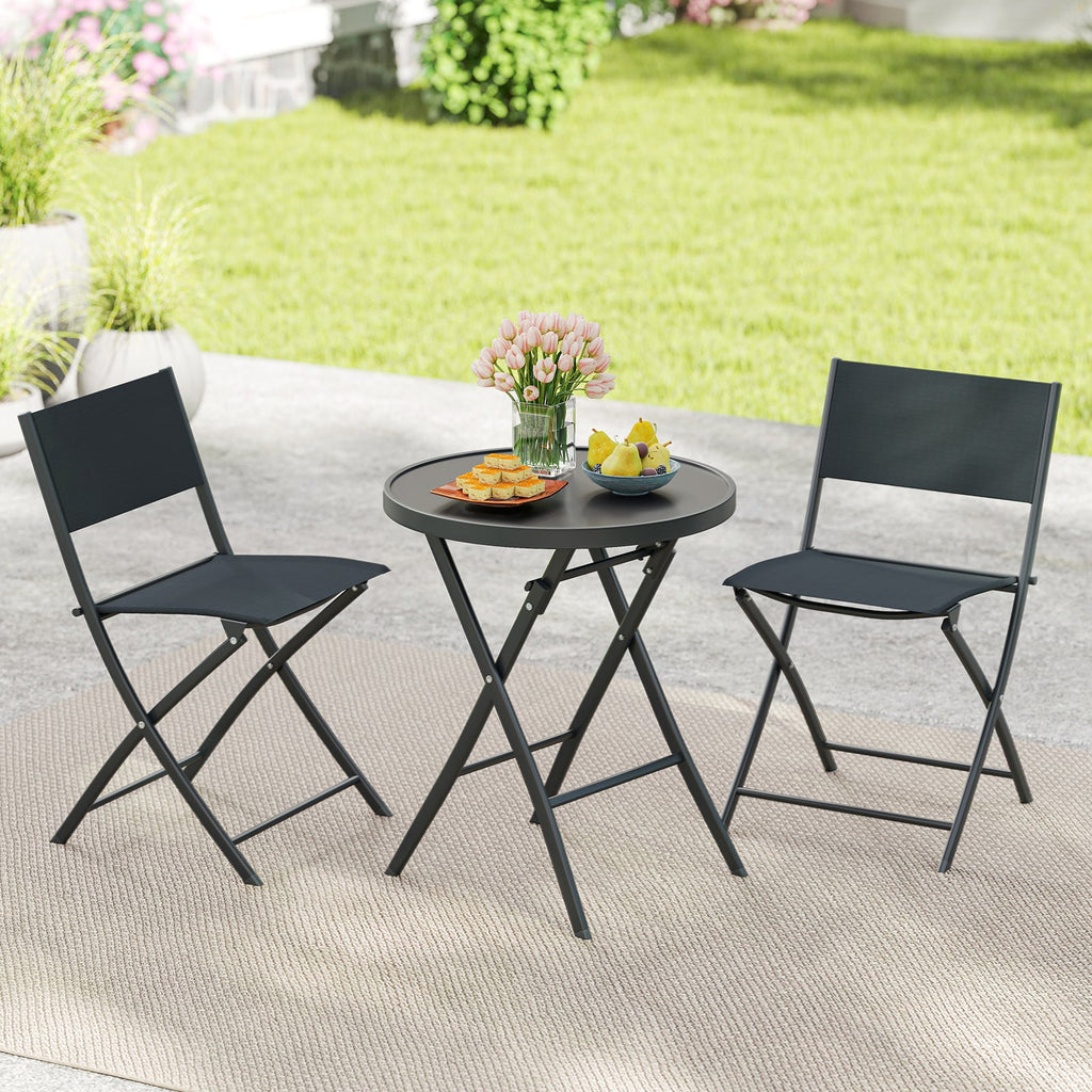 3 Piece Outdoor Folding Patio Bistro Set with Tempered Glass Coffee Table and 2 Patio Chairs - Michaela's Outdoors