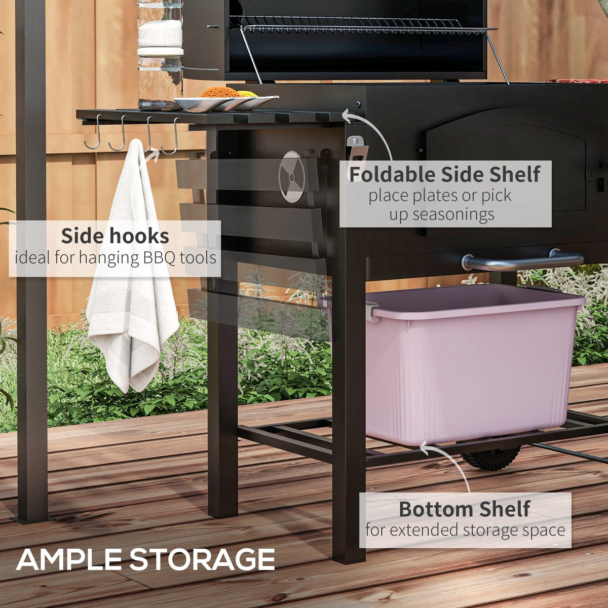 Outsunny Charcoal Grill with Adjustable Height & Folding Shelves - Michaela's Outdoors