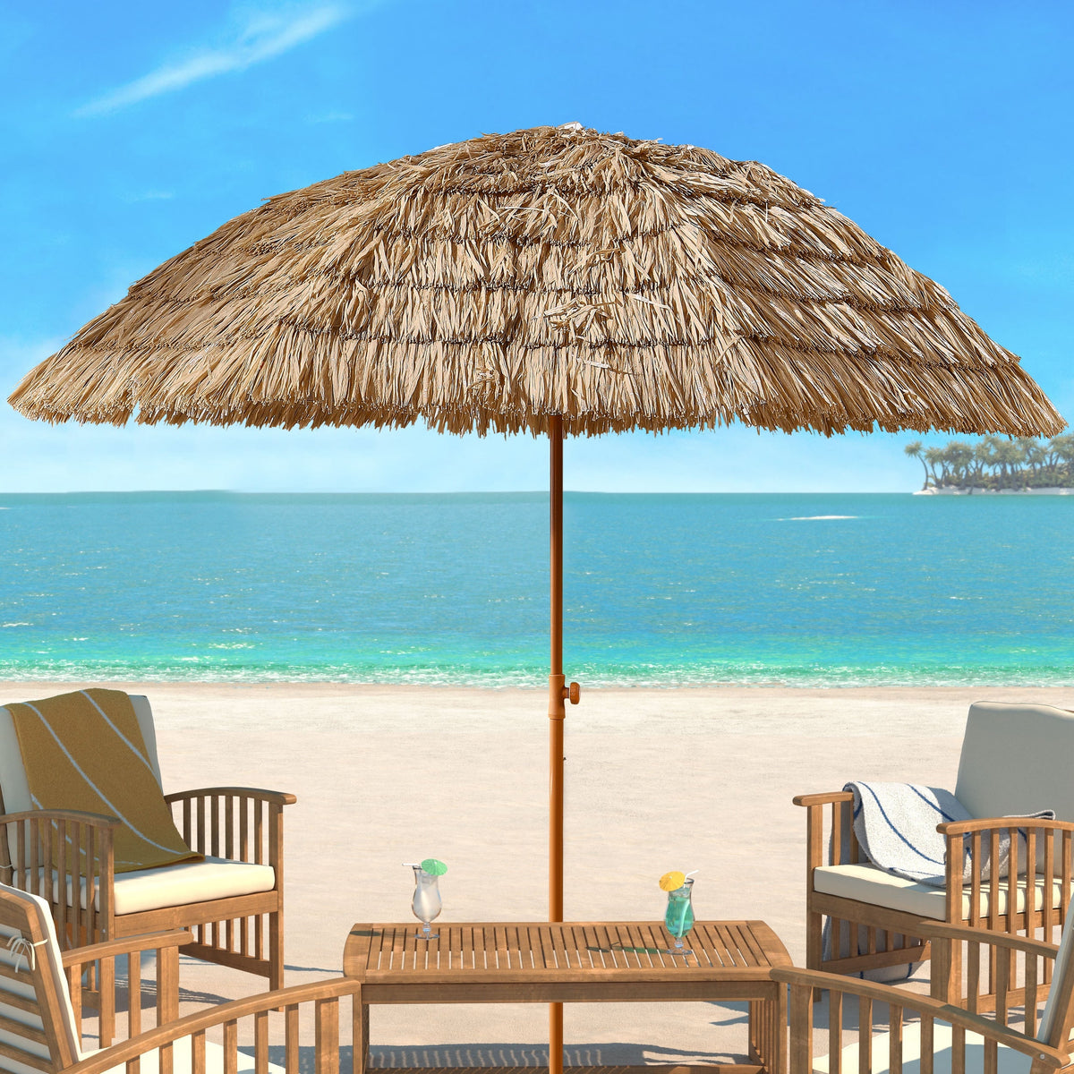 8' Thatched Patio Tiki Umbrella Tropical Palapa - Michaela's Outdoors
