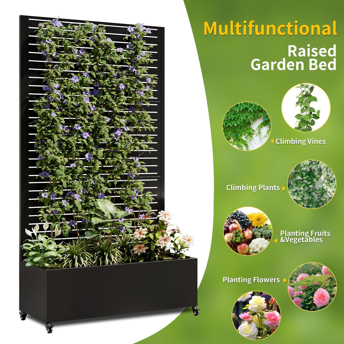 Metal Planter Box with Trellis, 73' x 35' x 16" Raised Garden Bed - Michaela's Outdoors
