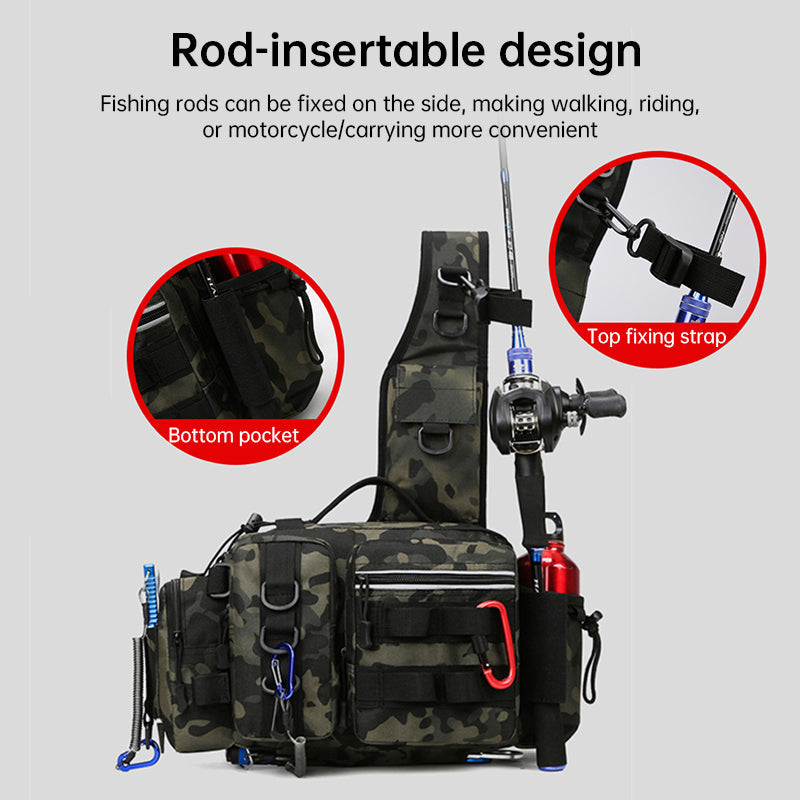 Men's Fishing Backpack: Equipped with bait box, equipment storage bag, pole holder, sling & shoulder bag design. - Michaela's Outdoors