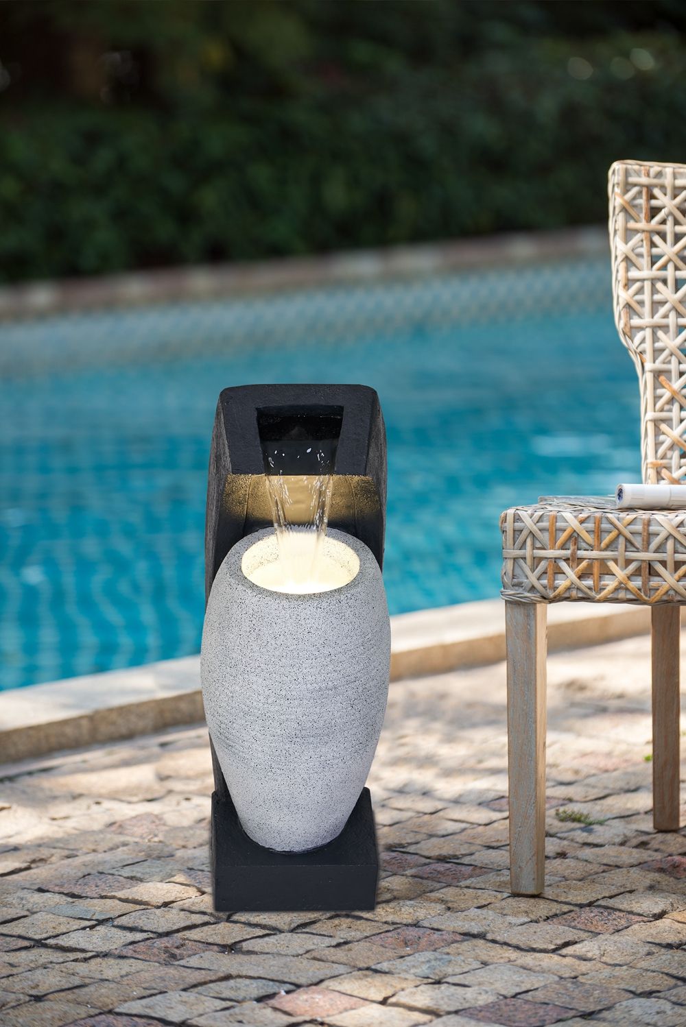 Water Fountain With Vase Design, Light And Pump - Michaela's Outdoors
