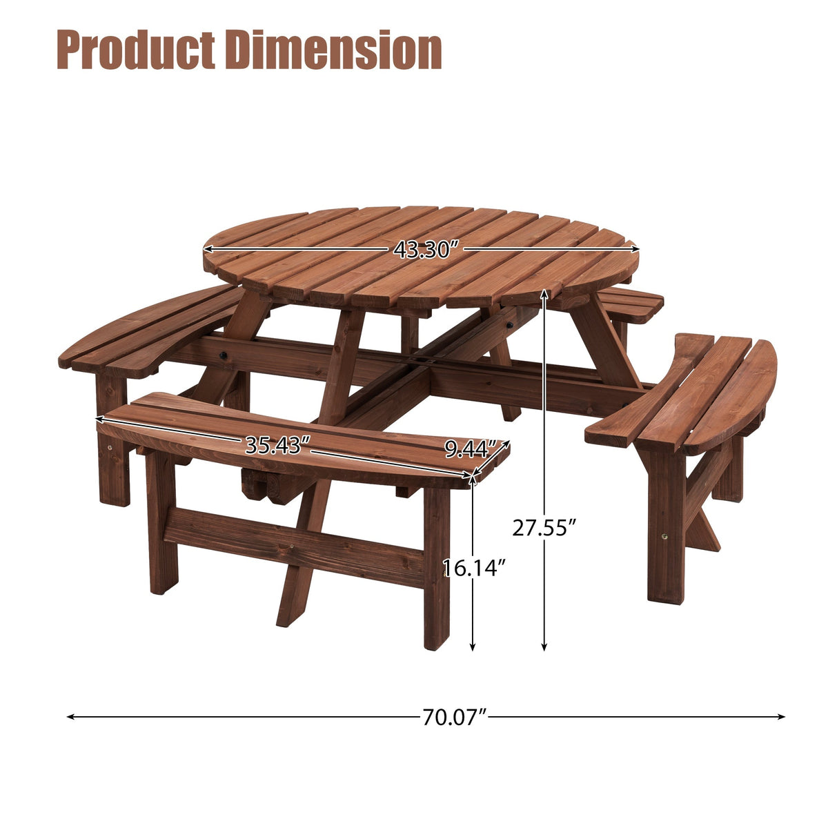 8 Person Wooden Picnic Table Outdoor Camping Dining Table with Seat - Michaela's Outdoors