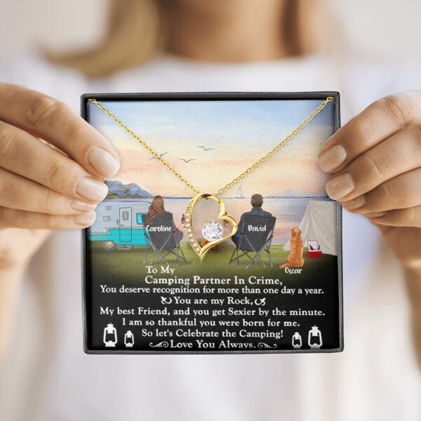 Personalized Camping Couple Forever Love Necklace - Couple With Up to 2 Pets - Gift Idea For Camping Lover - To My Camping Partner In Crime - Michaela's Outdoors