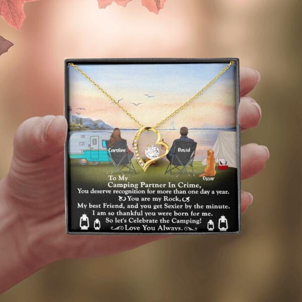 Personalized Camping Couple Forever Love Necklace - Couple With Up to 2 Pets - Gift Idea For Camping Lover - To My Camping Partner In Crime - Michaela's Outdoors