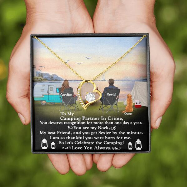 Personalized Camping Couple Forever Love Necklace - Couple With Up to 2 Pets - Gift Idea For Camping Lover - To My Camping Partner In Crime - Michaela's Outdoors