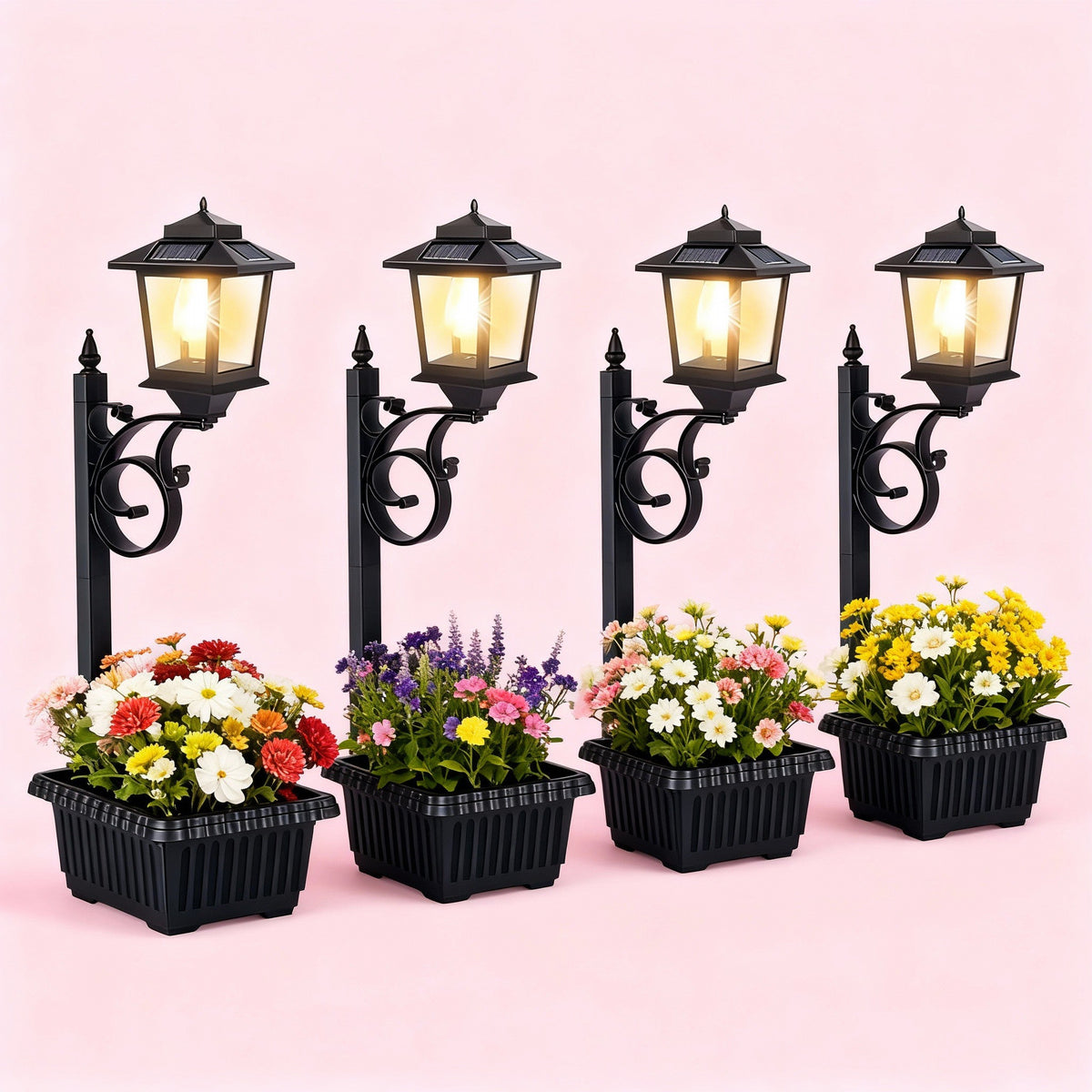 Solar Lamp Post with Flower Pot – Outdoor Garden & Patio Light – Multi Pack - Michaela's Outdoors