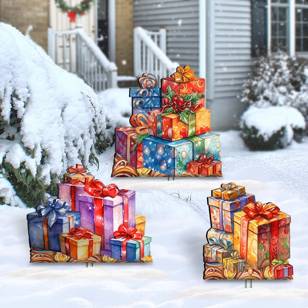 Christmas Gifts Outdoor Garden Decor Set of 3 by G. Debrekht - Christmas Tree Outdoor Decor - 8191500-1M3
