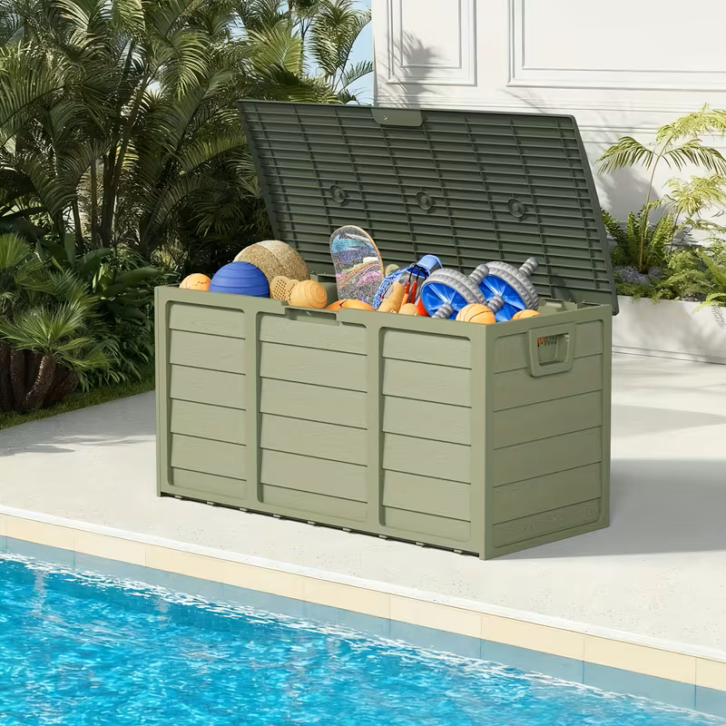 75 Gallon Heavy-Duty Outdoor Deck Box – Waterproof Patio Storage Box with Hinged Lid, Lockable & Easy Assembly - Michaela's Outdoors
