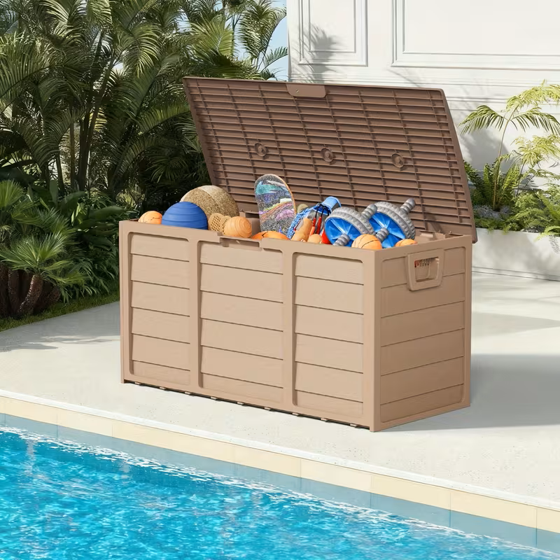 75 Gallon Heavy-Duty Outdoor Deck Box – Waterproof Patio Storage Box with Hinged Lid, Lockable & Easy Assembly - Michaela's Outdoors