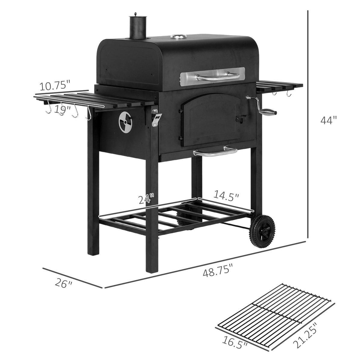 Outsunny Charcoal Grill with Adjustable Height & Folding Shelves - Michaela's Outdoors