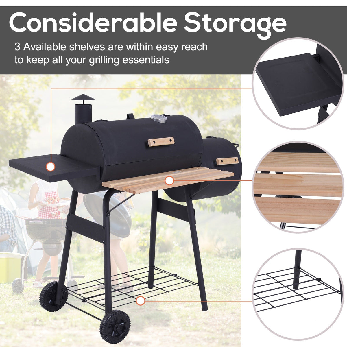 Outsunny 48' Steel Portable Backyard Charcoal BBQ Grill and Offset Smoker Combo - Michaela's Outdoors