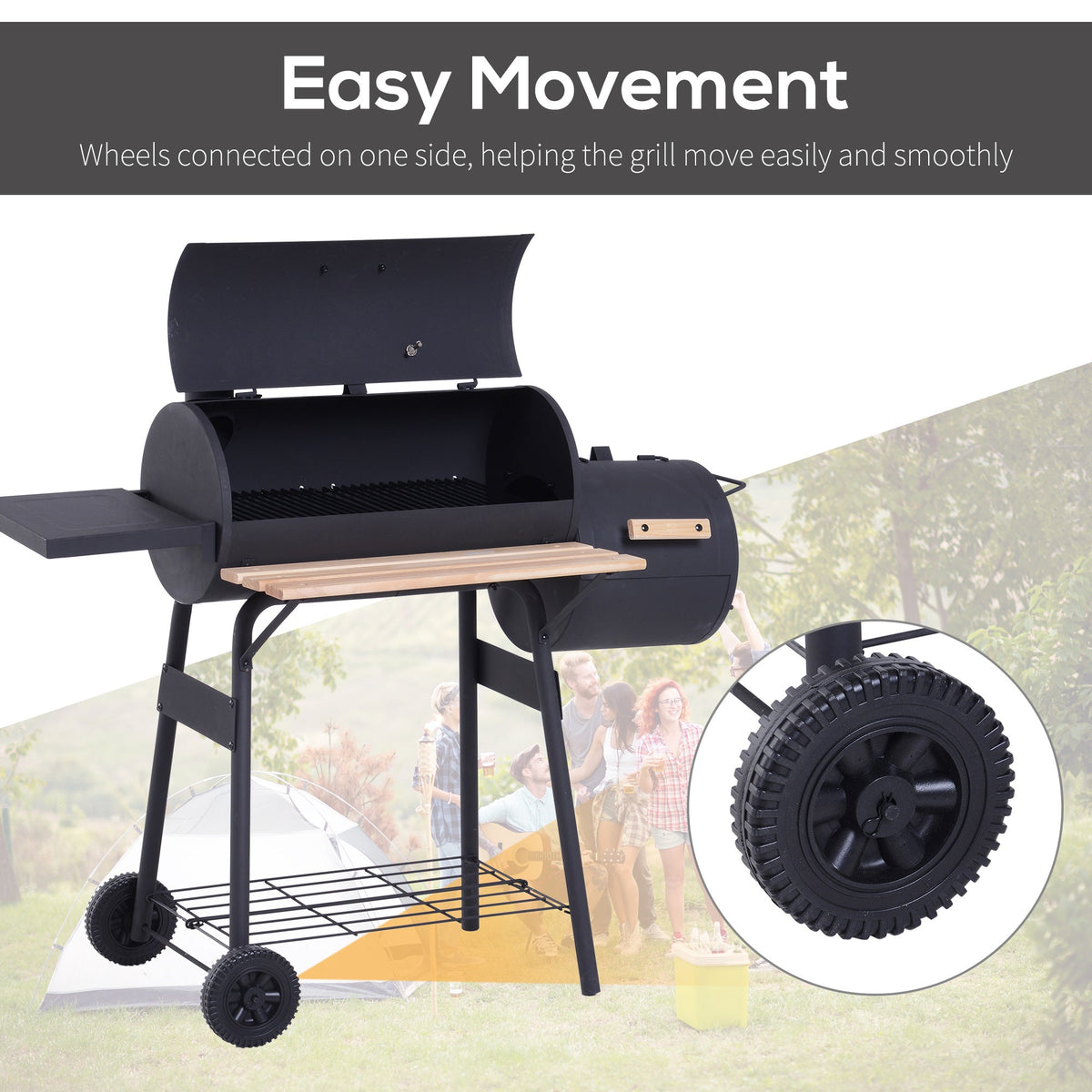 Outsunny 48' Steel Portable Backyard Charcoal BBQ Grill and Offset Smoker Combo - Michaela's Outdoors
