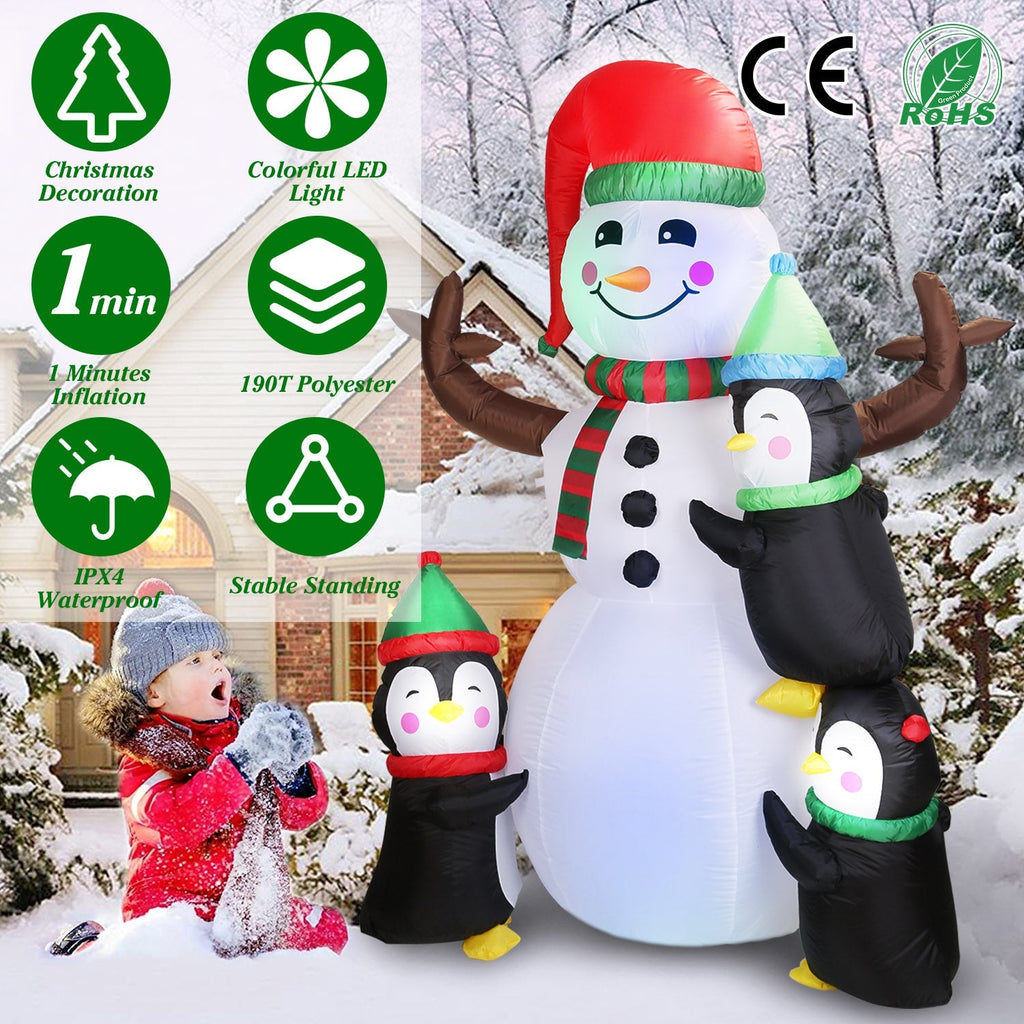 5.9FT Christmas Inflatable Outdoor Decoration Snowman Penguin Blow Up Yard Decoration with LED Light Built-in Air Blower for Winter Holiday Xmas Garde