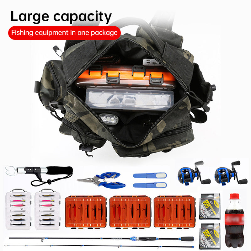 Men's Fishing Backpack: Equipped with bait box, equipment storage bag, pole holder, sling & shoulder bag design. - Michaela's Outdoors