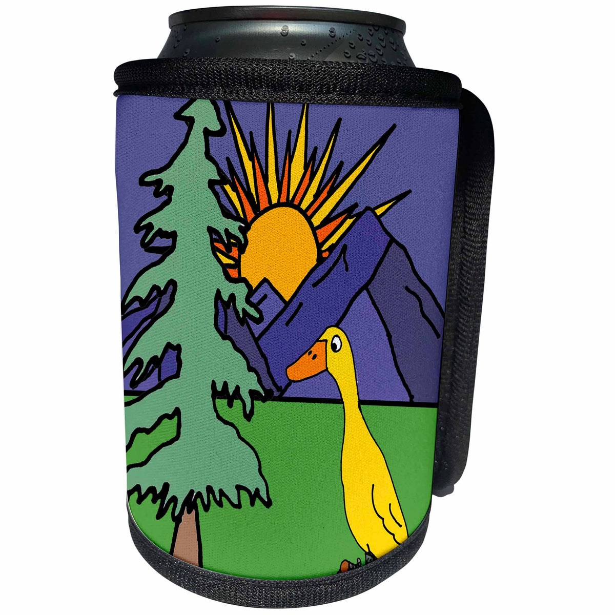 3dRose Funny Cute Yellow Duck in Hiking Boots in Mountains... - Can Cooler Bottle Wrap (cc_338252) - Michaela's Outdoors