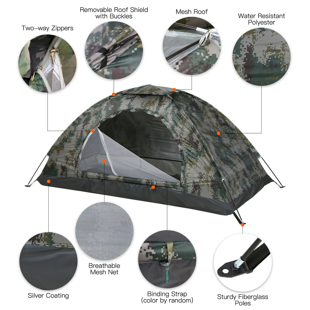 Tomshoo 1/2 Person Ultralight Camping Tent Single Layer Portable Hiking Tent Anti-UV Coating UPF 30+ for Outdoor Beach Fishing - Michaela's Outdoors