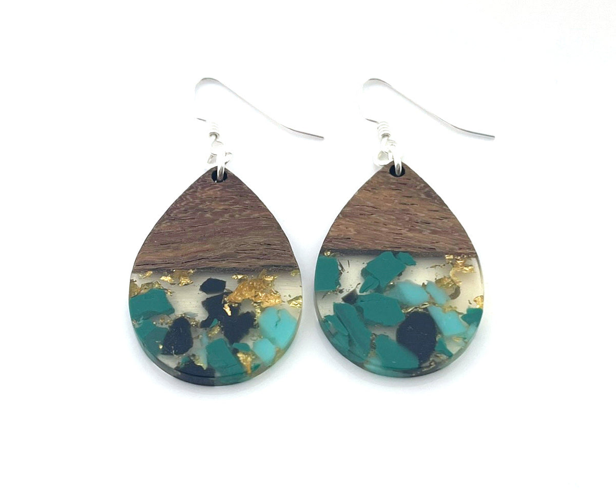Upcycled Wood & Resin Teardrop Earrings – Sterling Silver Hooks – Handmade in Raleigh - Michaela's Outdoors