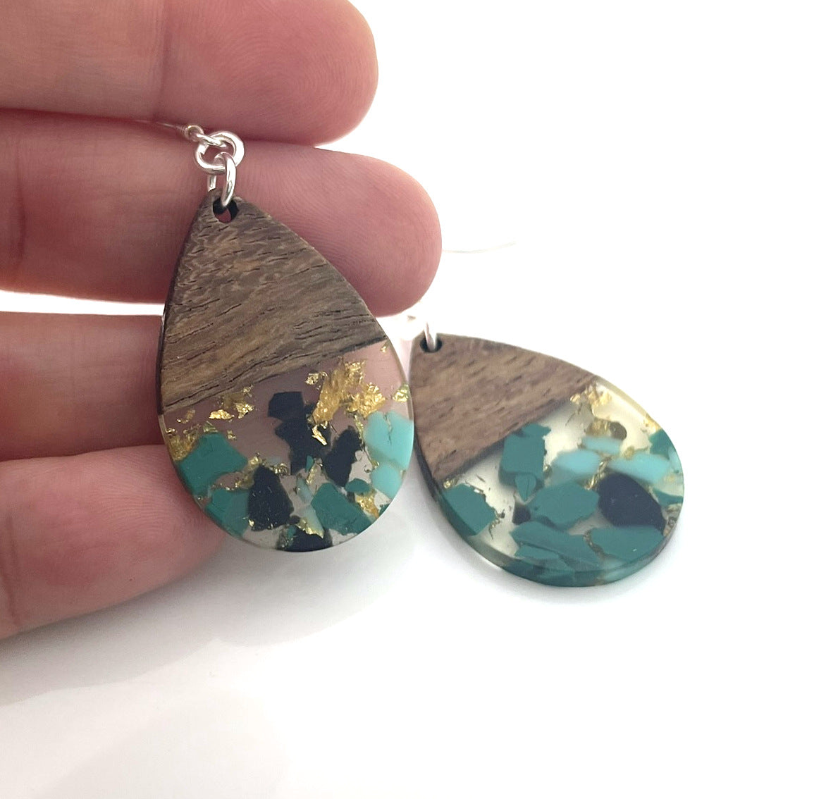 Upcycled Wood & Resin Teardrop Earrings – Sterling Silver Hooks – Handmade in Raleigh - Michaela's Outdoors