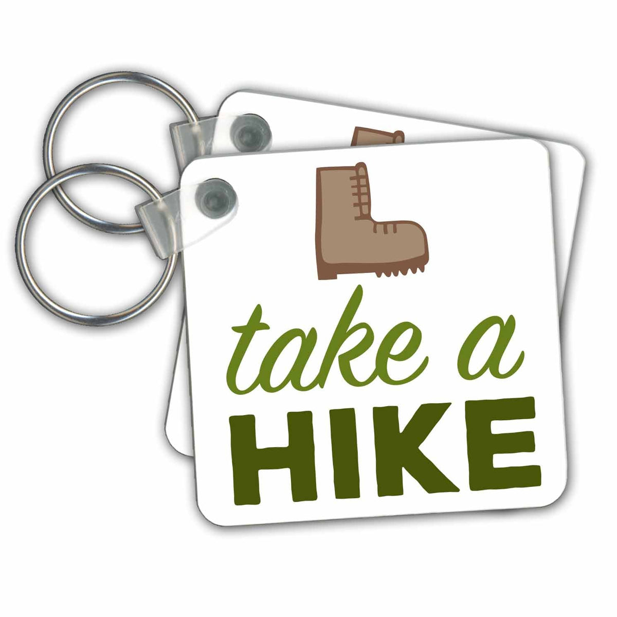 Key Chain - Take a hike, picture of hiking boots with green lettering Xander sports quotes - Michaela's Outdoors