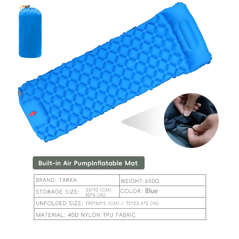 TARKA Inflatable Camping Mats Air Cushion With Pillow Outdoor Tourist Sleeping Pad Self-Inflating   Mattress For Hiking Climbing - Michaela's Outdoors