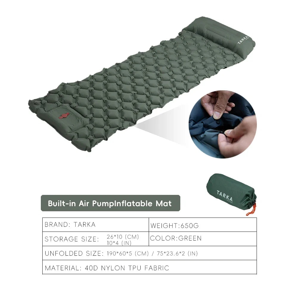 TARKA Inflatable Camping Mats Air Cushion With Pillow Outdoor Tourist Sleeping Pad Self-Inflating   Mattress For Hiking Climbing - Michaela's Outdoors