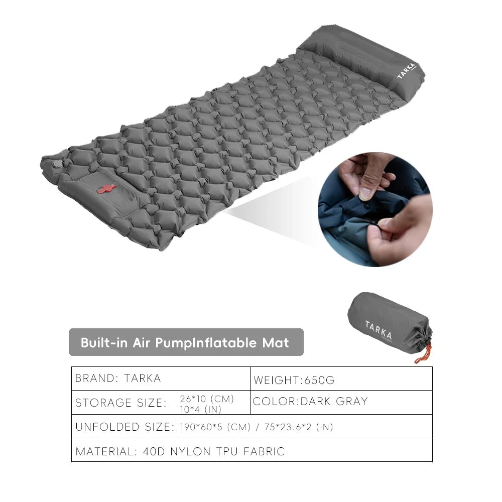 TARKA Inflatable Camping Mats Air Cushion With Pillow Outdoor Tourist Sleeping Pad Self-Inflating   Mattress For Hiking Climbing - Michaela's Outdoors