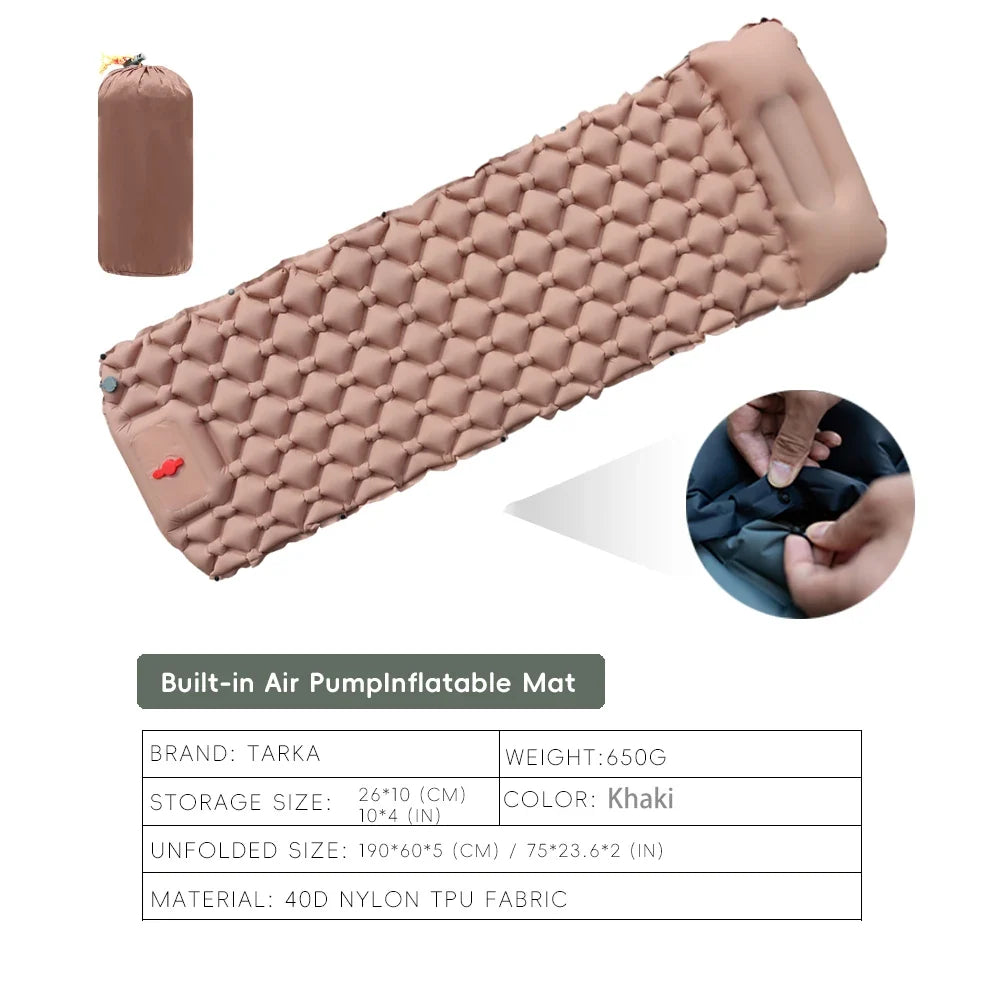 TARKA Inflatable Camping Mats Air Cushion With Pillow Outdoor Tourist Sleeping Pad Self-Inflating   Mattress For Hiking Climbing - Michaela's Outdoors