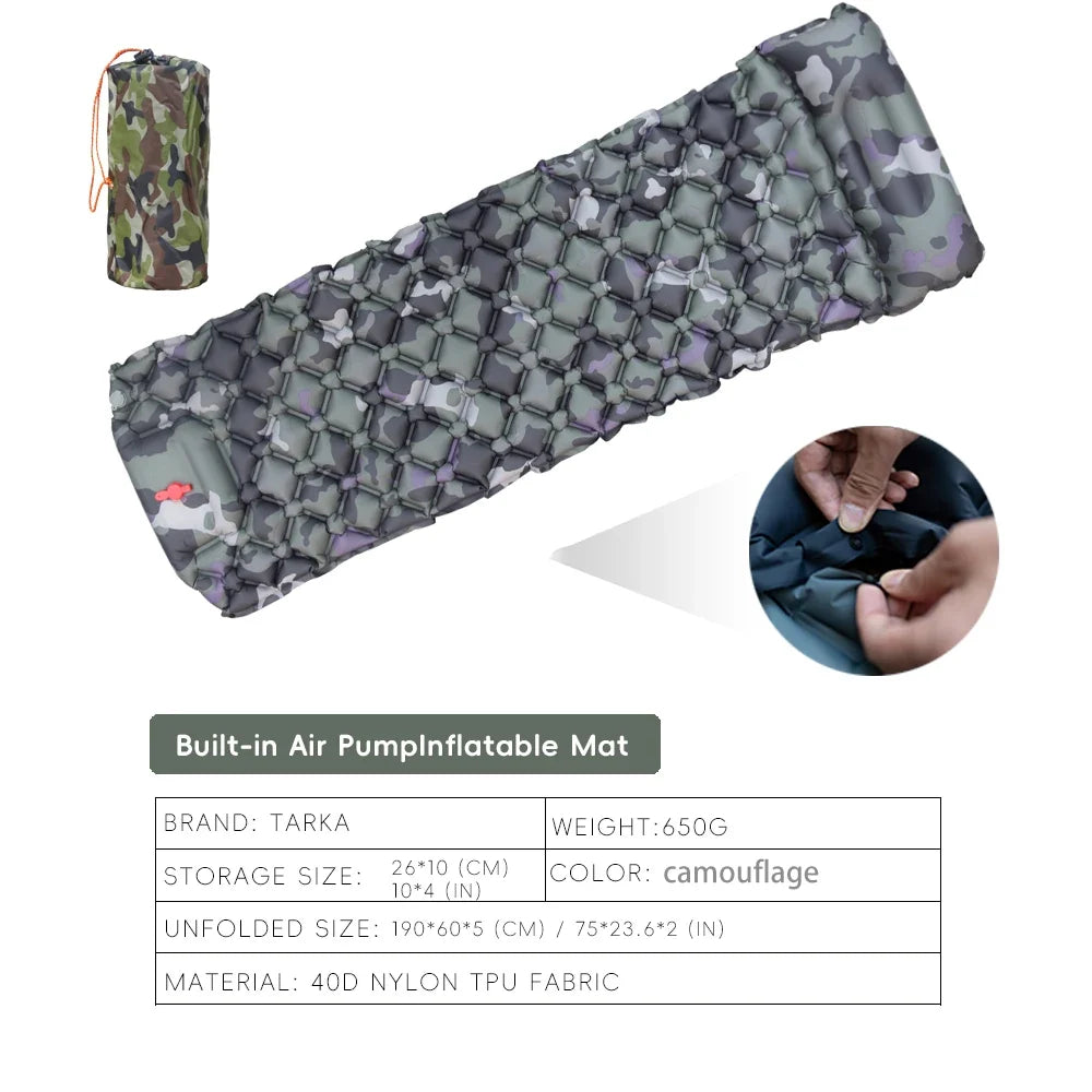 TARKA Inflatable Camping Mats Air Cushion With Pillow Outdoor Tourist Sleeping Pad Self-Inflating   Mattress For Hiking Climbing - Michaela's Outdoors
