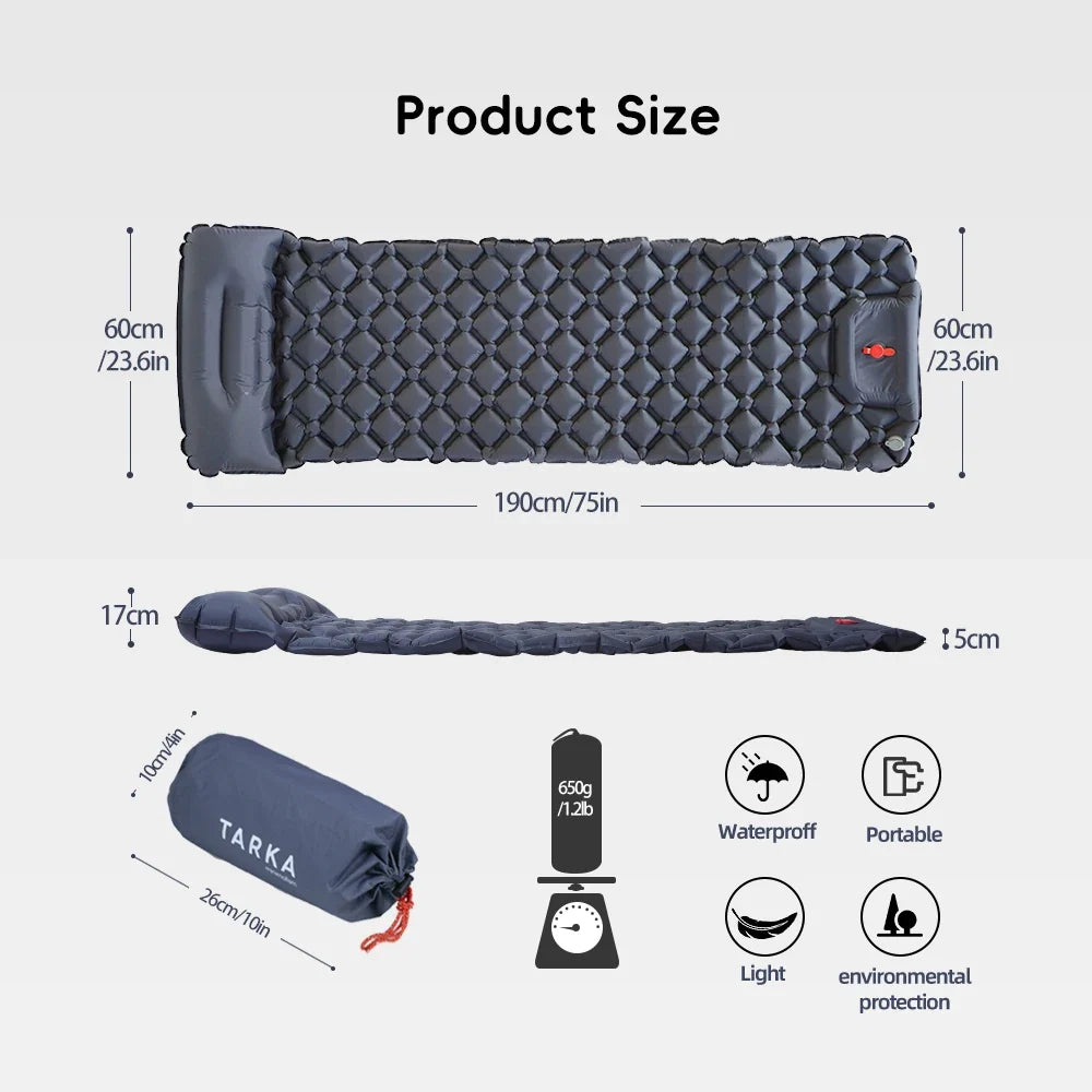 TARKA Inflatable Camping Mats Air Cushion With Pillow Outdoor Tourist Sleeping Pad Self-Inflating   Mattress For Hiking Climbing - Michaela's Outdoors