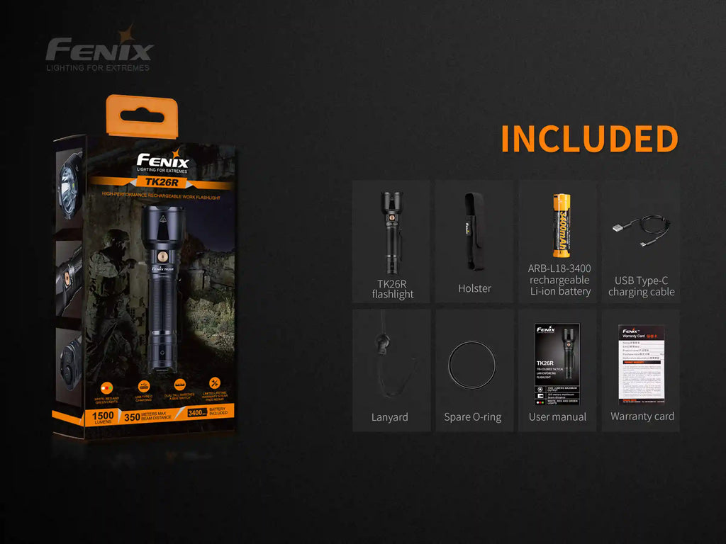 Fenix TK26R Tactical LED Flashlight - 1500 Lumens - Michaela's Outdoors