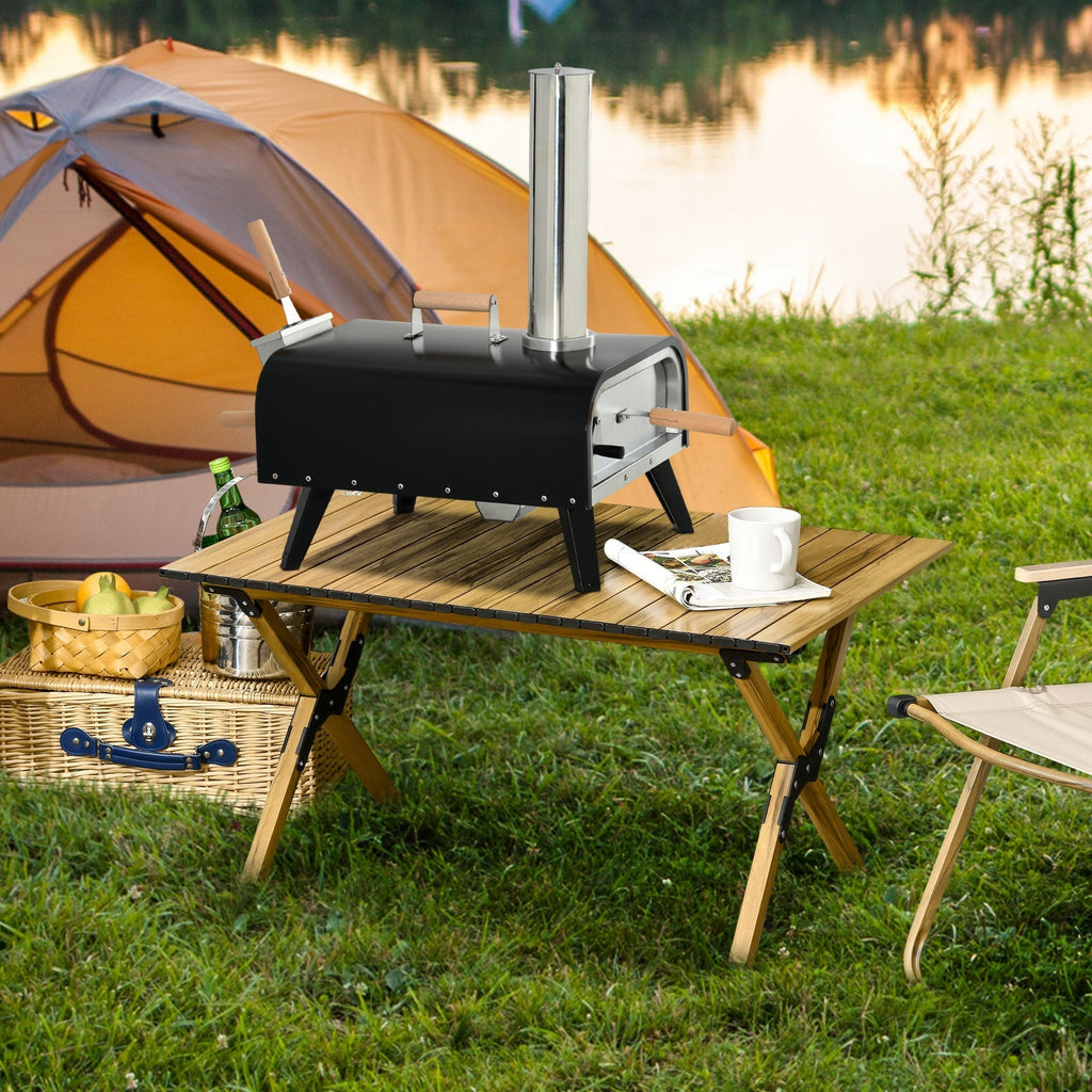 Outsunny Outdoor Pizza Oven with 12" Rotating Stone and Foldable Legs - Michaela's Outdoors